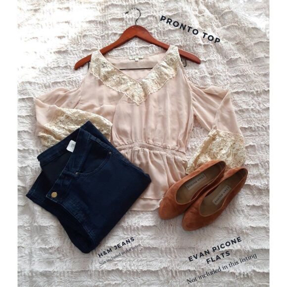 Pronto USA Sheer Bohemian Open Shoulder Top M - Festival/Boho Style - Picture 8 of 9